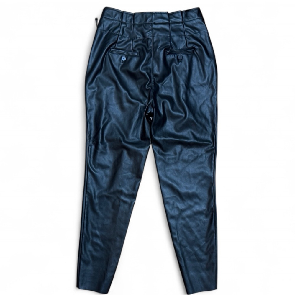 NWT DKNY Black Faux Leather High Waisted Tie Belt Tapered Ankle Pants Size 2 - Picture 9 of 11